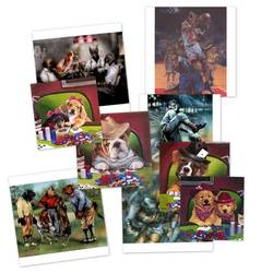 Collage of Jenny Newland’s and Dan McManis’s poker dog works
