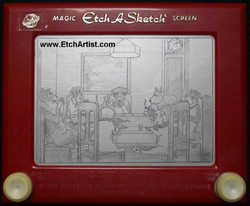 A Friend in Need as created on an Etch A Sketch